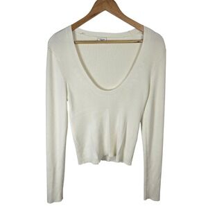Abercrombie & Fitch Cream Ribbed Knit Long Sleeve Top‎ Ladies Size L